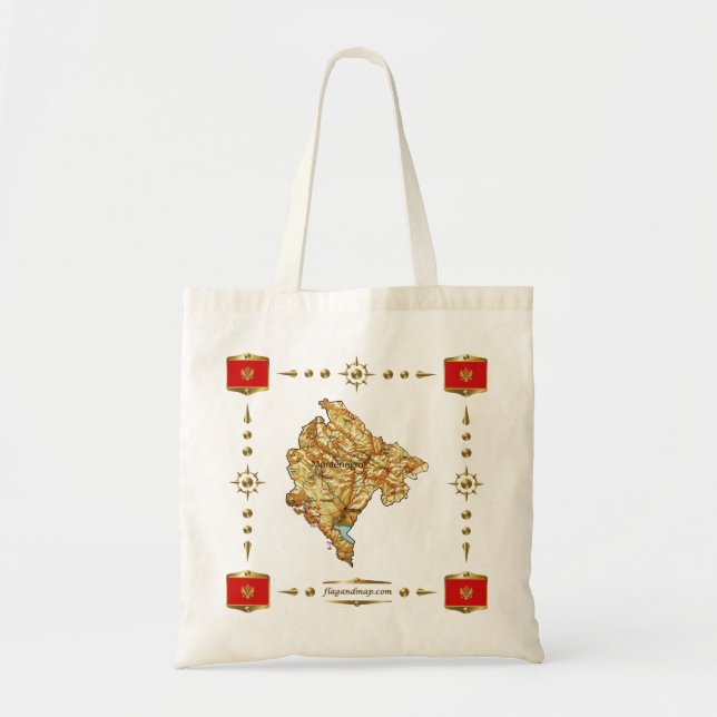 Tote Bag Montenegro Map + Flags Bag (Devant)
