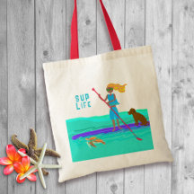 Monter Paddleboard Girl Dog Turtle Illustré