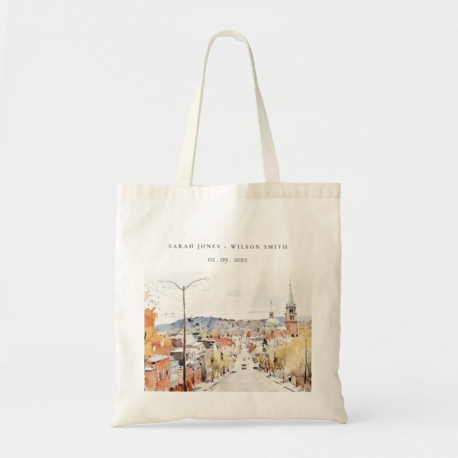 Tote Bag Montpelier City Scape Vermont Watercolor Mariage (Devant)