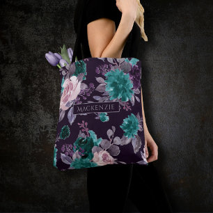 Tote Bag Moody Boho   Eggplant foncé pourpre et Turquoise p