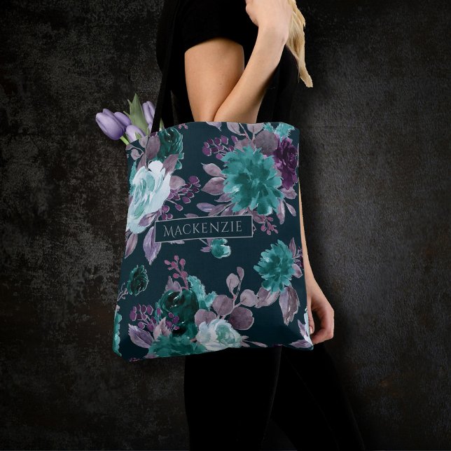Tote Bag Moody Boho | Turquoise profond et Motif pourpre d' (Créateur téléchargé)