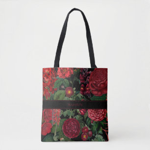 Tote Bag Moody Florals Noir & Bourgogne Monogramme