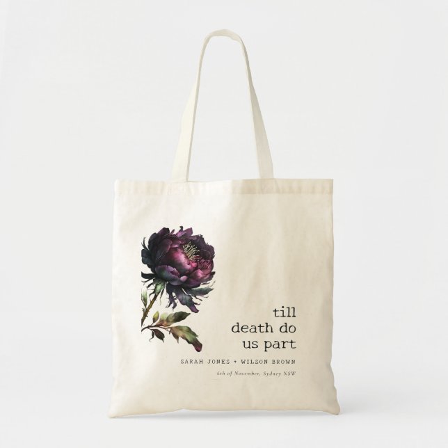 Tote Bag Moody Gothic violet foncé Mariage de pivoine noire (Devant)