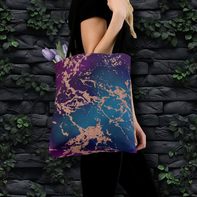 Tote Bag Moody Luxe Marble | Profond violet et Turquoise or (Créateur téléchargé)