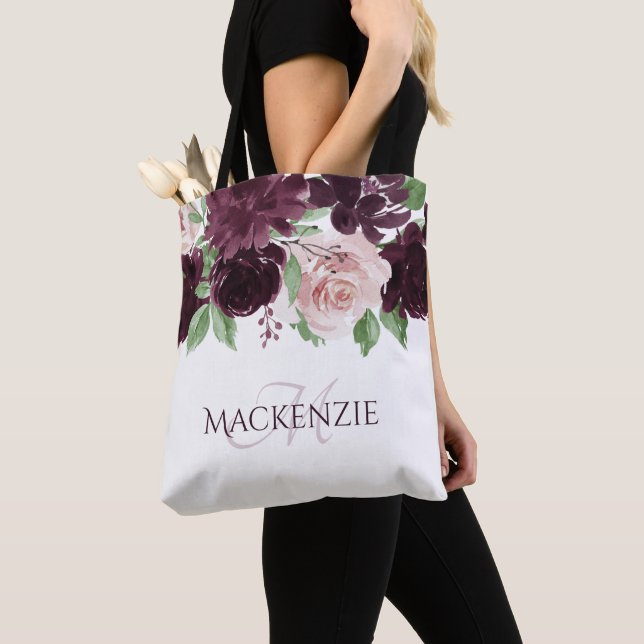 Tote Bag Moody Passion | Vin violet spectaculaire Floral Pe (De près)