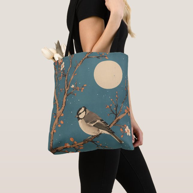 Tote bag - Moonlit Bird on Blossom Branch (De près)