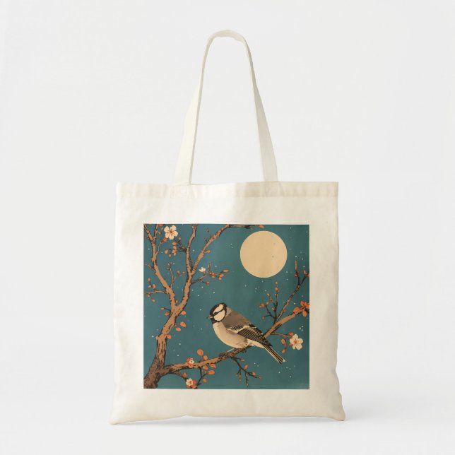 Tote bag - Moonlit Bird on Blossom Branch (Devant)