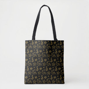 Tote Bag Moons et étoiles Motif or