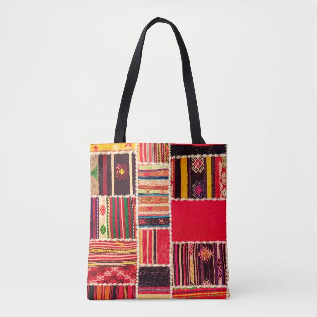 Tote Bag Moquette turque patchwork fait main. Patchwork Pat (Devant)