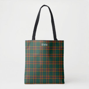 Tote Bag Moran Clan Tartan vert foncé Monogramme plaqué