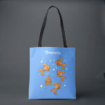Tote Bag Morceau de poisson rouge orange mignon sur dessin<br><div class="desc">Ce design amusant présente des caractéristiques de poisson rouge orange vif sur un arrière - plan de bulles bleues. Le tout dans un joyeux style de dessin animé !</div>