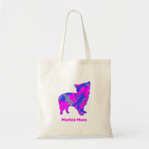 Tote Bag Morkie Chien Silhouette rose chaud et bleu