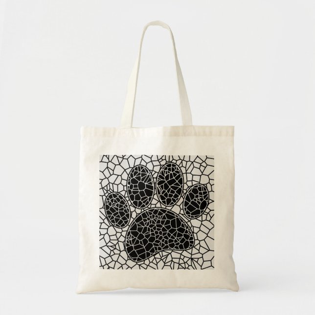 Tote Bag Mosaic Art Chien Empreinte de patte En Noir Et Bla (Devant)