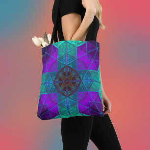 Tote Bag Mosaic Kaleidoscope Carré Bleu et violet