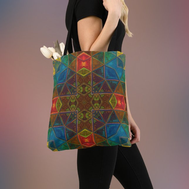 Tote Bag Mosaic Kaleidoscope Carré Bleu Rouge et Vert (Créateur téléchargé)