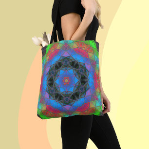Tote Bag Mosaic Kaleidoscope Fleur arc en ciel