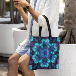 Tote Bag Mosaic Kaleidoscope Fleur bleu et violet