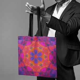 Tote Bag Mosaic Mandala Fleur orange violet et rose