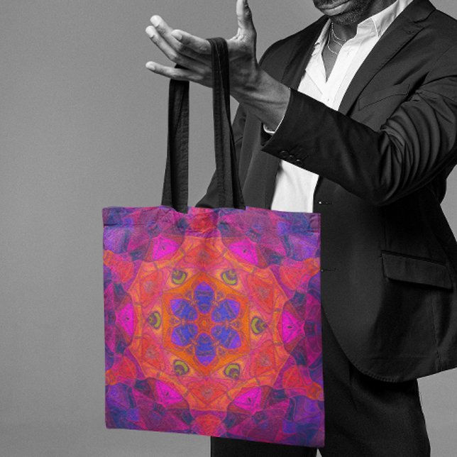 Tote Bag Mosaic Mandala Fleur orange violet et rose (Créateur téléchargé)