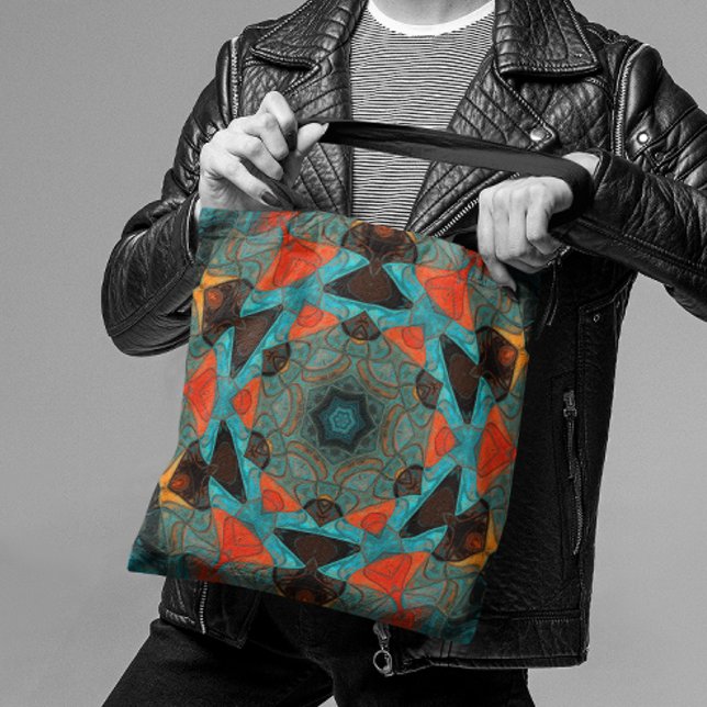 Tote Bag Mosaic Mandala Flower bleu et orange (Créateur téléchargé)