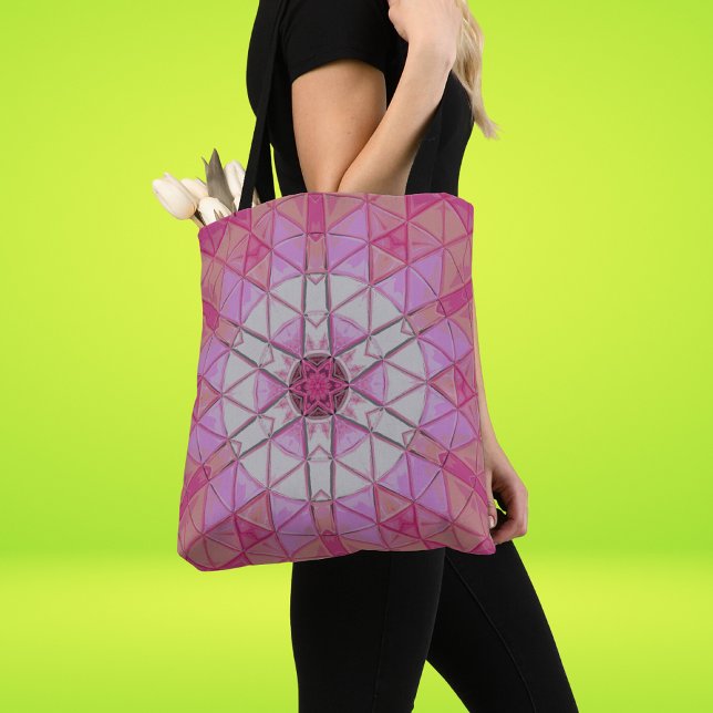 Tote Bag Mosaic Mandala Flower rose et blanc (Créateur téléchargé)