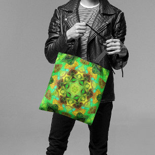 Tote Bag Mosaic Mandala Flower vert bleu et jaune