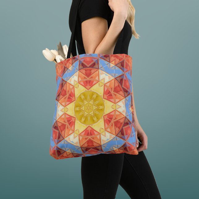 Tote Bag Mosaic Mandala orange bleu et jaune (Créateur téléchargé)