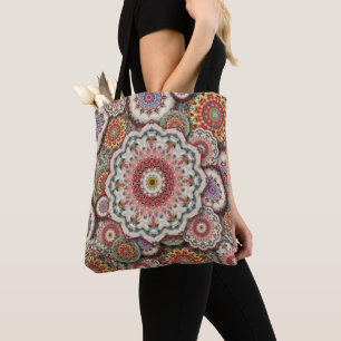 Tote Bag mosaïque damas perse fleurs mandala chic élégan