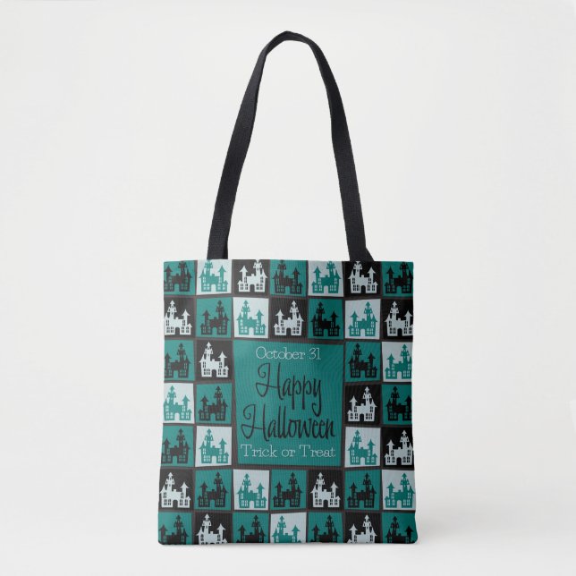 Tote Bag Mosaïque de maison hantée d'Halloween (Devant)