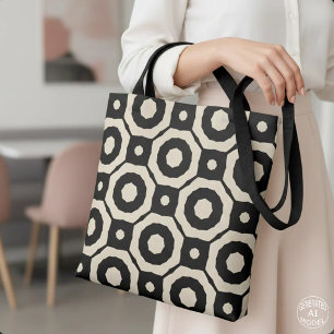 Tote Bag Mosaïque géométrique noir et beige chic moderne
