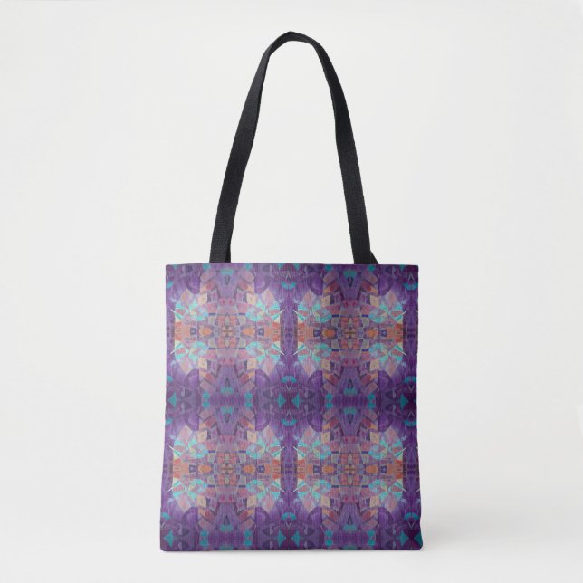 Tote Bag mosaïque marocaine rouge violet turquoise art géom (Devant)