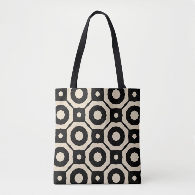 Tote Bag Mosaïque tendance Motif géométrique noir et beige (Devant)