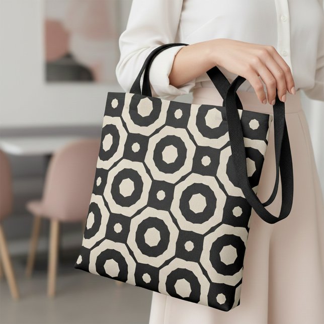 Tote Bag Mosaïque tendance Motif géométrique noir et beige (Créateur téléchargé)