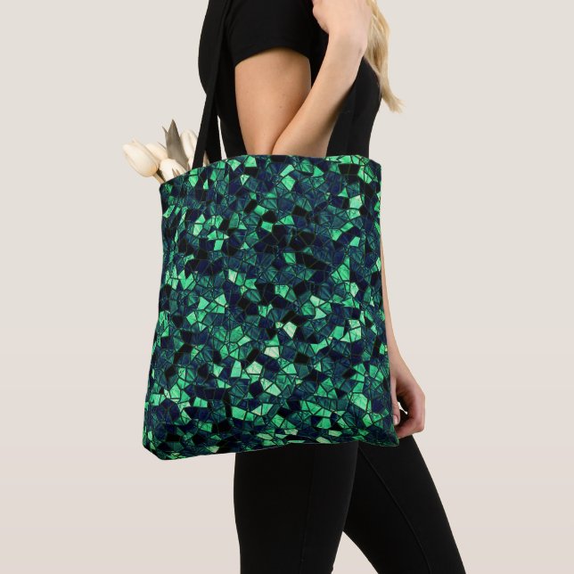 Tote Bag Mosaïque verte noire avec couleur partiellement en (De près)