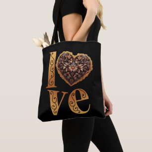Tote Bag Mot d'amour avec cœur rose filigrané romantique