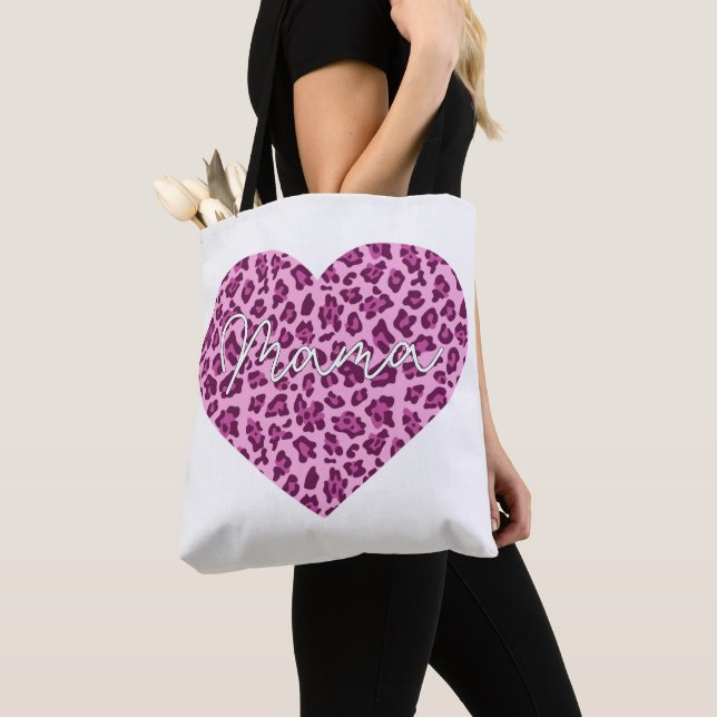 Tote Bag Mot d'art de maman sur le Motif léopard rose (De près)