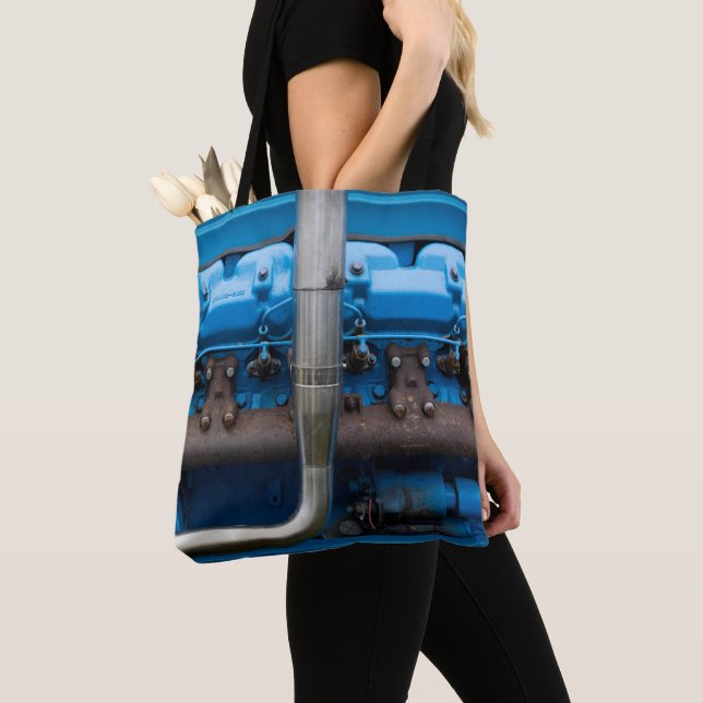 Tote Bag Moteur Tracteur bleu (De près)