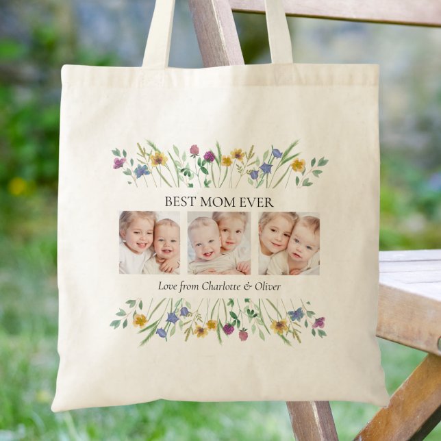 Tote Bag Mother's Day Best Mom Ever Floral Photo (Créateur téléchargé)