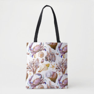 Tote Bag Motif 4 de vie marine d'aquarelle