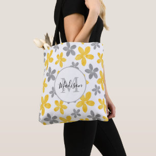 Tote Bag Motif à aquarelle jaune et gris