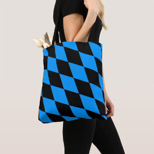 Tote Bag Motif à carreaux diamants Harlequin noir bleu