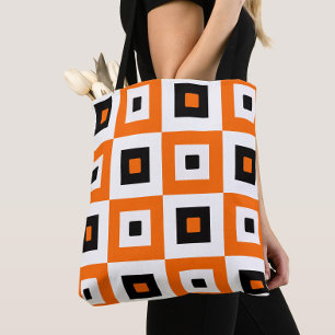 Tote Bag Motif à carrés à carreaux orange noir et blanc