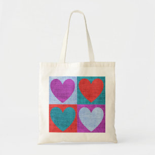 Tote Bag Motif à coeur à carreaux violet, vert et rouge