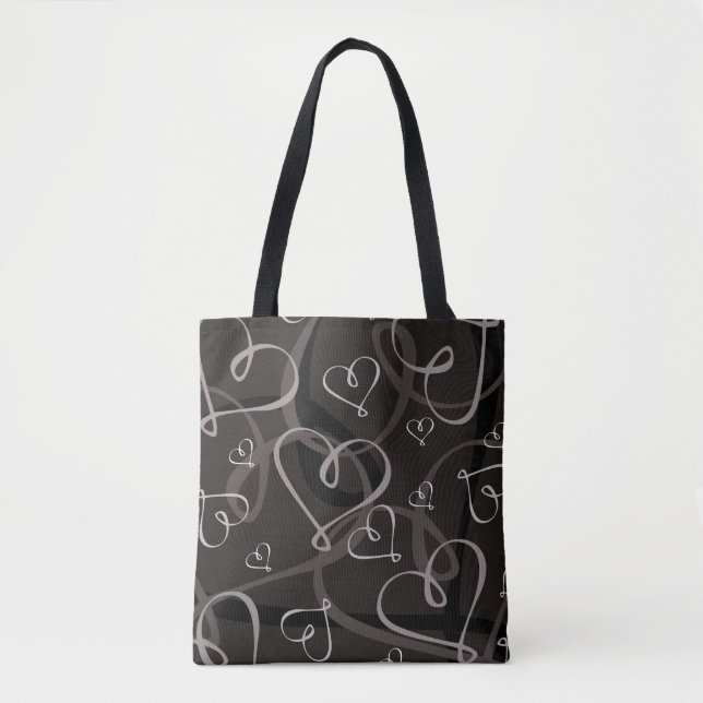 Tote Bag motif à coeur noir et blanc (Devant)
