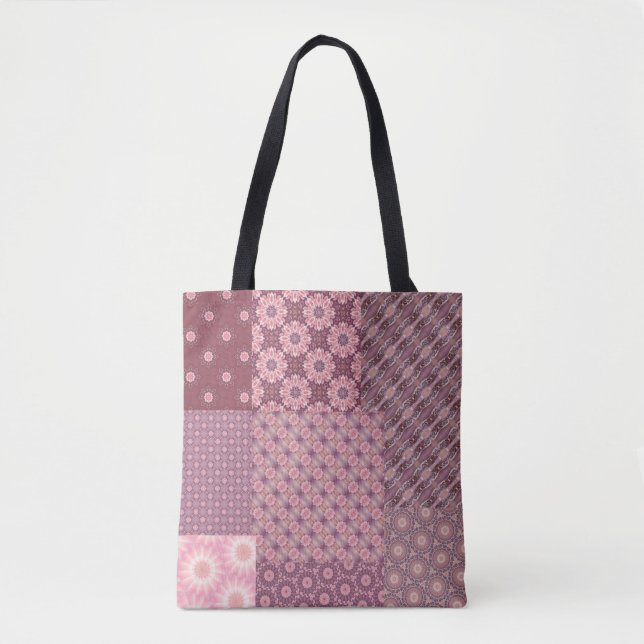 Tote Bag Motif à écaille rose et bordeaux (Devant)
