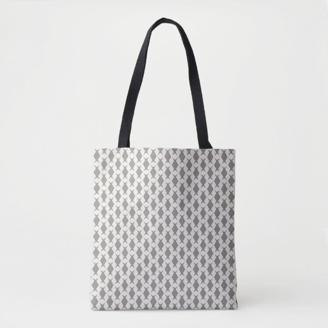 Tote Bag Motif à facettes croisées dans les tons gris et or (Devant)