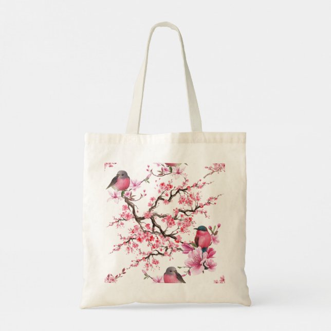 Tote Bag Motif à fleurs de cerisier rose (Dos)