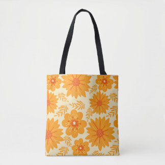 Tote Bag Motif à fleurs orange Vintage rétro du milieu du s