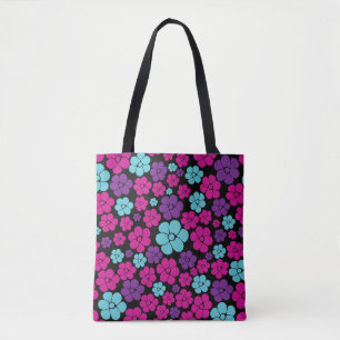 Tote Bag Motif à fleurs - rose, violet, bleu et noir