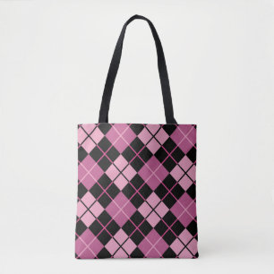 Tote Bag Motif à motifs de losanges dans le noir et le rose